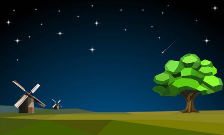 polygonal landscape night background. low poly conceptのイラスト素材