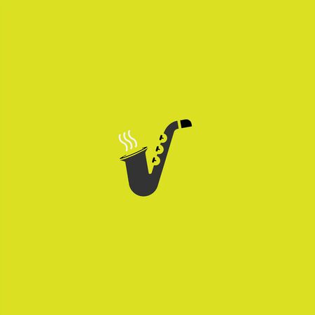 a combination of a cigarette pipe and a saxophone, forming a unique logo saxophone.のイラスト素材