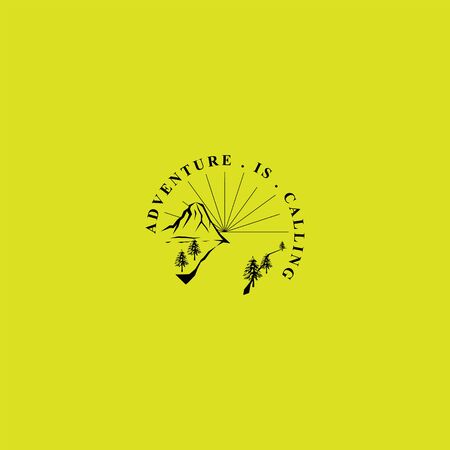 Mountains logo emblem vector illustration. Outdoor adventure expedition, mountains silhouette shirt, print stamp. Vintage typography.のイラスト素材