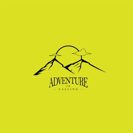 Mountains logo emblem vector illustration. Outdoor adventure expedition, mountains silhouette shirt, print stamp. Vintage typography.のイラスト素材