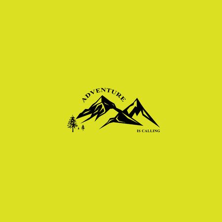 Mountains logo emblem vector illustration. Outdoor adventure expedition, mountains silhouette shirt, print stamp. Vintage typography.のイラスト素材