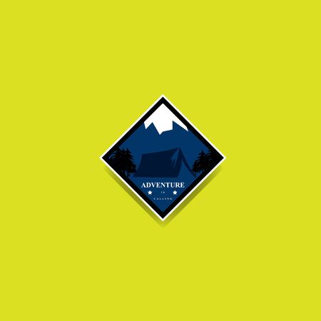 mountain travel emblems. Camping outdoor adventure emblems, badges and logo patches. Mountain tourism, hiking. Forest camp labels in vintage style.のイラスト素材