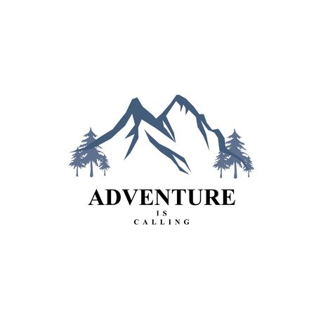 Mountains logo emblem vector illustration. Outdoor adventure expedition, mountains silhouette shirt, print stamp. Vintage typographyのイラスト素材