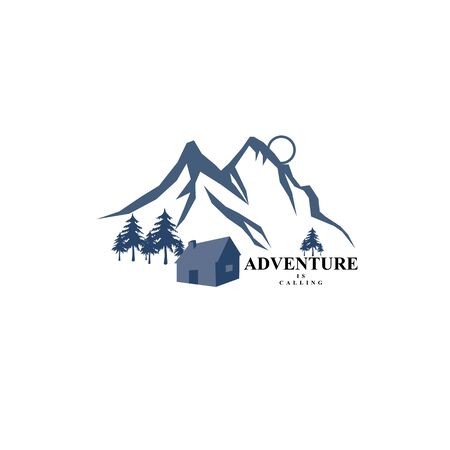 Mountains logo emblem vector illustration. Outdoor adventure expedition, mountains silhouette shirt, print stamp. Vintage typographyのイラスト素材
