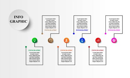 business concept timeline. Infograph template, realistic paper 6 steps infographic, vector banner can be used for workflow layout, diagram,presentation, education or any number option.のイラスト素材