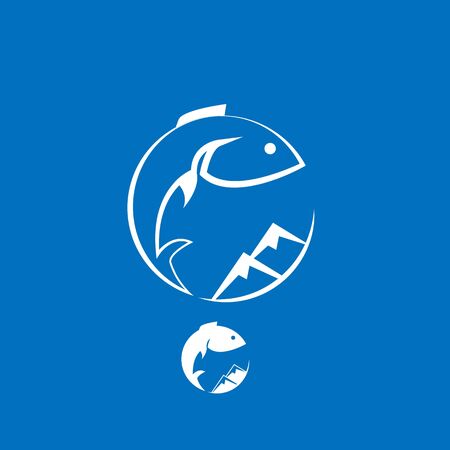 fish logo with a mountain backgroundのイラスト素材