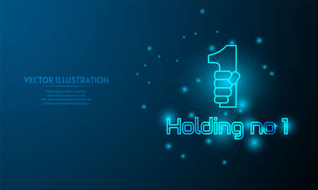 glowing holding no 1 on blue abstract background.のイラスト素材