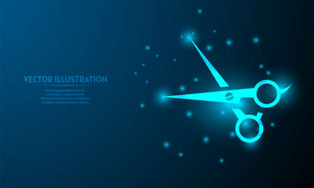 glowing scissor on blue abstract background.のイラスト素材