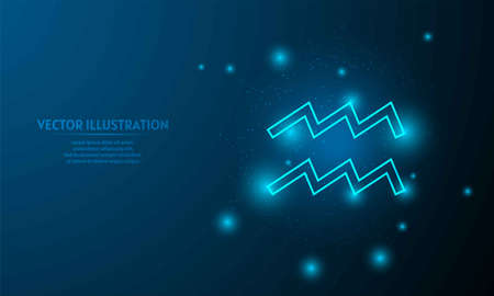 Glowing aquarius icon on blue abstract background. low poly zodiac icon backgraound.のイラスト素材