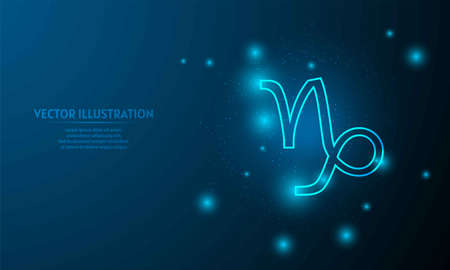 Glowing capricorn icon on blue abstract background. low poly zodiac icon backgraound.のイラスト素材