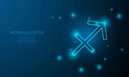 Glowing sagittarius icon on blue abstract background. low poly zodiac icon backgraound.のイラスト素材