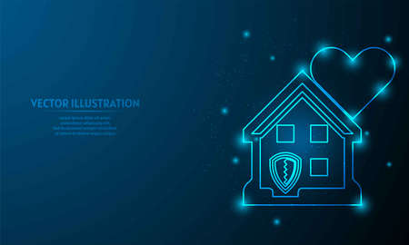 Glowing stay at home on blue abstract background. love home on blue abstract background.のイラスト素材