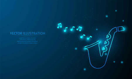Glowing saxophone on blue abstract background. music back groundのイラスト素材