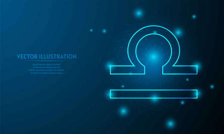 Glowing libra icon on blue abstract background. low poly zodiac icon backgraound.のイラスト素材