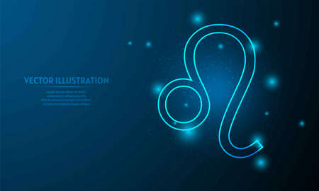 Glowing leo icon on blue abstract background. low poly zodiac icon backgraound.のイラスト素材