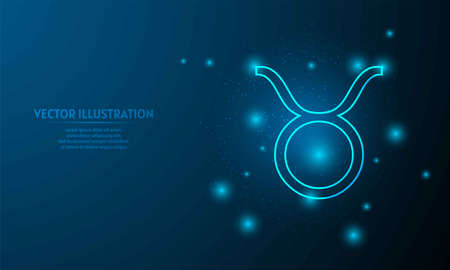 Glowing taurus icon on blue abstract background. low poly zodiac icon backgraound.のイラスト素材