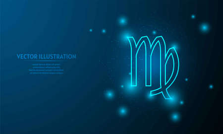Glowing virgo icon on blue abstract background. low poly zodiac icon backgraound.のイラスト素材