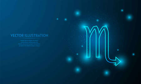 Glowing scorpio icon on blue abstract background. low poly zodiac icon backgraound.のイラスト素材