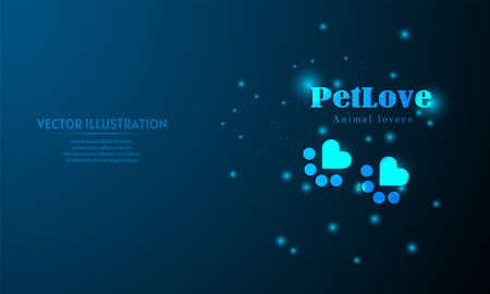 glowing pet love on blue abstract background.のイラスト素材