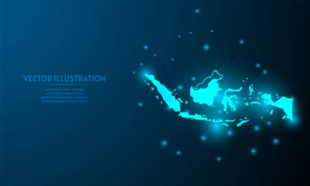 glowing indonesia map on blue abstract background.のイラスト素材