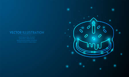 glowing birthday cake on blue abstract background.のイラスト素材