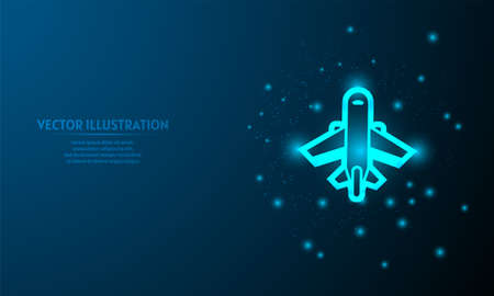 glowing plane on blue abstract background.のイラスト素材