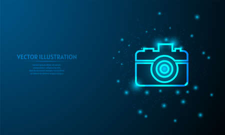 glowing camera on blue abstract background.のイラスト素材