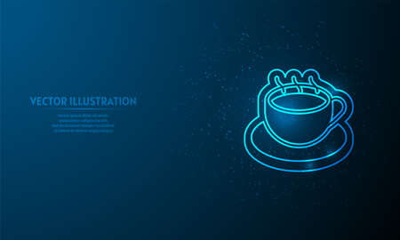 Glowing coffee on blue abstract background. llines on blue background.のイラスト素材