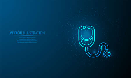 Glowing stethoscope on blue abstract background. llines on blue background.のイラスト素材
