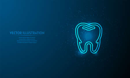 Glowing tooth on blue abstract background. llines on blue background.のイラスト素材
