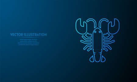 Glowing lobster on blue abstract background.のイラスト素材