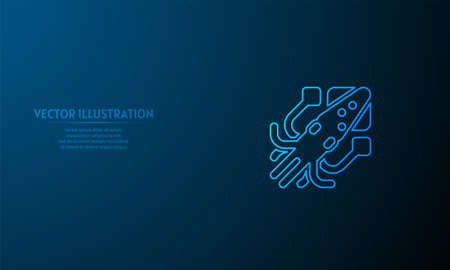 Glowing squid on blue abstract background.のイラスト素材