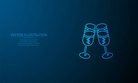 wine cheers on blue abstract background.のイラスト素材
