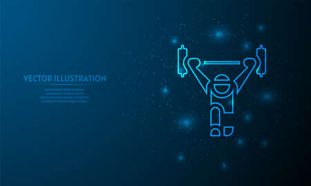 fitness (weightlifting) on blue abstract background.  starlight backgroundのイラスト素材