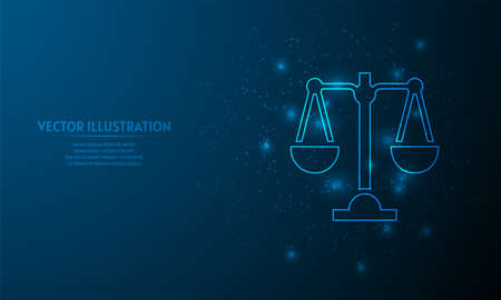 justice scale on blue abstract background.  starlight backgroundのイラスト素材