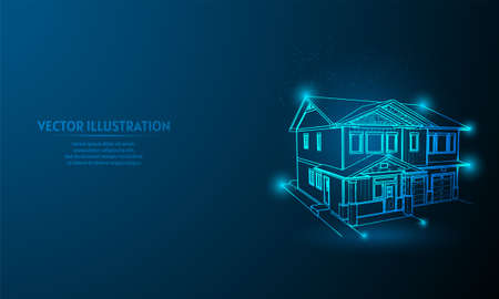 home/house on blue abstract background. simple blue background. Starlight backgroundのイラスト素材