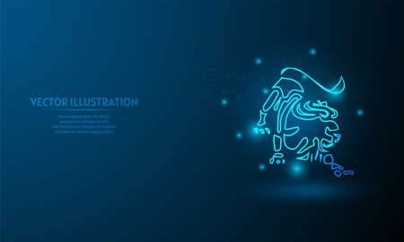 leo on blue abstract background. simple blue background. Starlight backgroundのイラスト素材