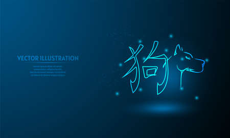 Chinese lion zodiac sign on blue abstract background. chinese zodiac sign.のイラスト素材