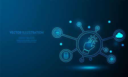 Webinar Digital Business Vector Illustration. Glowing business on blue abstract background. Illustration of social media concept Free Vector&#xD;&#xA;のイラスト素材