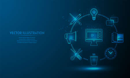 Glowing business on blue abstract background. Webinar Digital Business Vector Illustrationのイラスト素材
