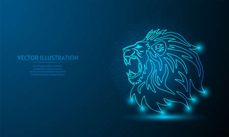 Glowing lion icon on blue abstract background. icon backgraound.のイラスト素材