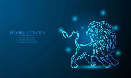 sign Lion on a dark blue background of the space with shining stars. The Lion stock illustrationのイラスト素材