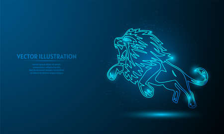 Glowing lion icon on blue abstract background. icon backgraound.のイラスト素材