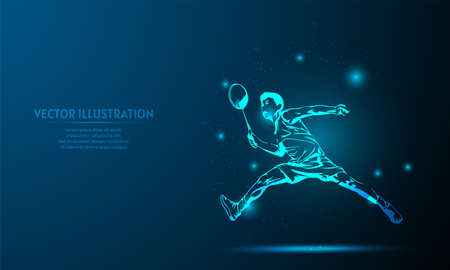 glowing player badminton on a dark blue background of the space with shining stars.のイラスト素材
