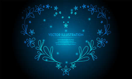 lglowing ove frame on dark blue background of the space with shining stars. love frame backgroundのイラスト素材