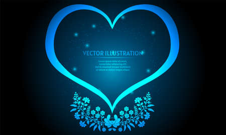 lglowing ove frame on dark blue background of the space with shining stars. love frame backgroundのイラスト素材