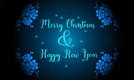 glowing merry christmas and happy new year on a dark blue background of the space with shining stars.のイラスト素材