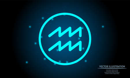 glowing aquarius zodiac sign on dark blue background of the space with shining stars. zodiac glowing backgraoundのイラスト素材