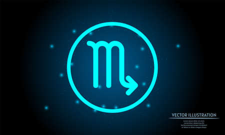 glowing scorpio zodiac sign on dark blue background of the space with shining stars. zodiac glowing backgraoundのイラスト素材