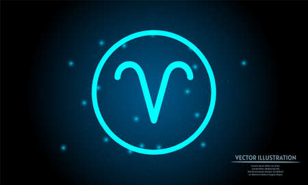 glowing aries zodiac sign on dark blue background of the space with shining stars. zodiac glowing backgraound. Neon zodiac signのイラスト素材